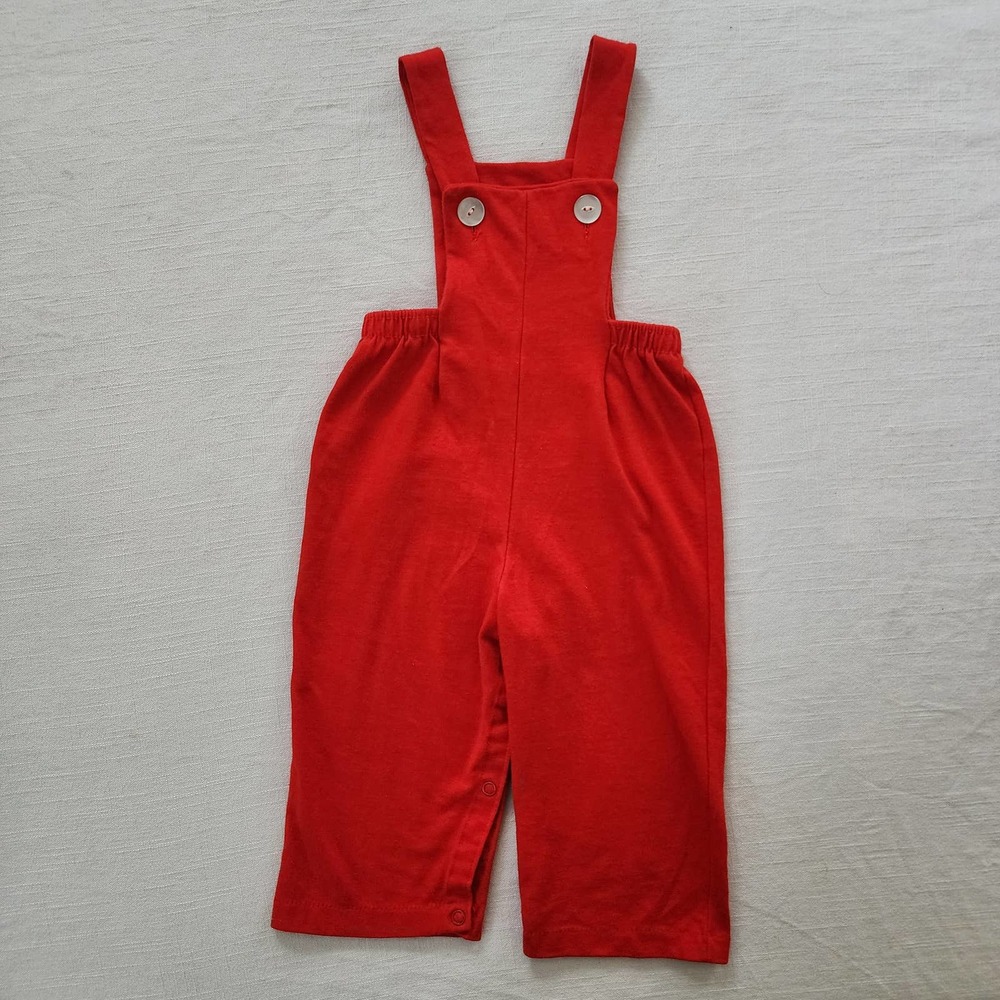 Vintage Solid Red Comfy Overalls 12-18 months